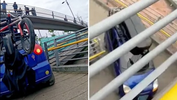 Apareció el verdadero dueño del carro que se subió por un puente peatonal en Bogotá y lanzó ácido comentario contra el alcalde Galán: “Me limpio el c...”