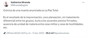 Katherine Miranda opina con respecto