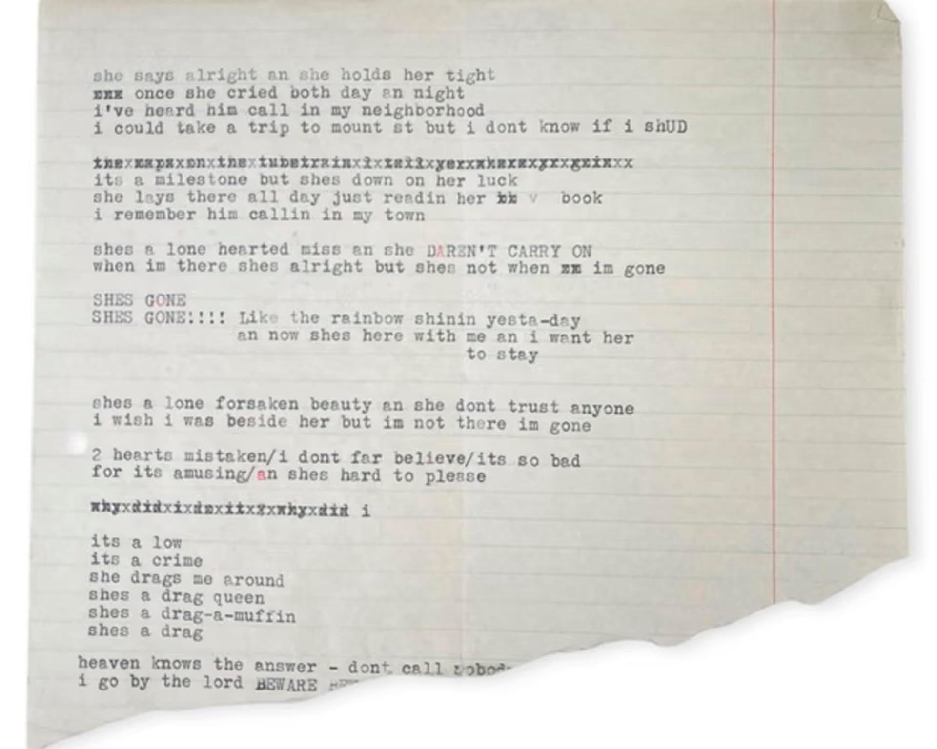 La letra mecanografiada de Dylan saldrá a subasta con un valor estimado de hasta 50 mil dólares (Foto: Omega Auctions)