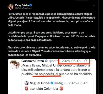 Publicación de Vicky Dávila sobre