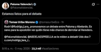 La candidata Paloma Valencia confirmó su disposición al afirmar que está lista para debatir este 5 de mayo a las 8:00 p. m. - crédito Paloma Valencia/X