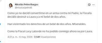 Nicolás Petro Burgos, hijo del presidente Petro, aseguró que la Fiscalía intentó destruirlo y afectar a su familia - crédito @nicolaspetroB/X