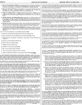 Gobierno pública reglamento para aplicación de subsidio a combustibles en Guatemala