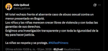 Aida Quilcué exigió una investigación transparente y con rigor de ley por el caso de abuso sexual contra un menor en Bogotá - crédito @aida_quilcue / X