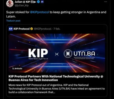 Posteo de Julian Peh sobre el acuerdo con la UTN.BA