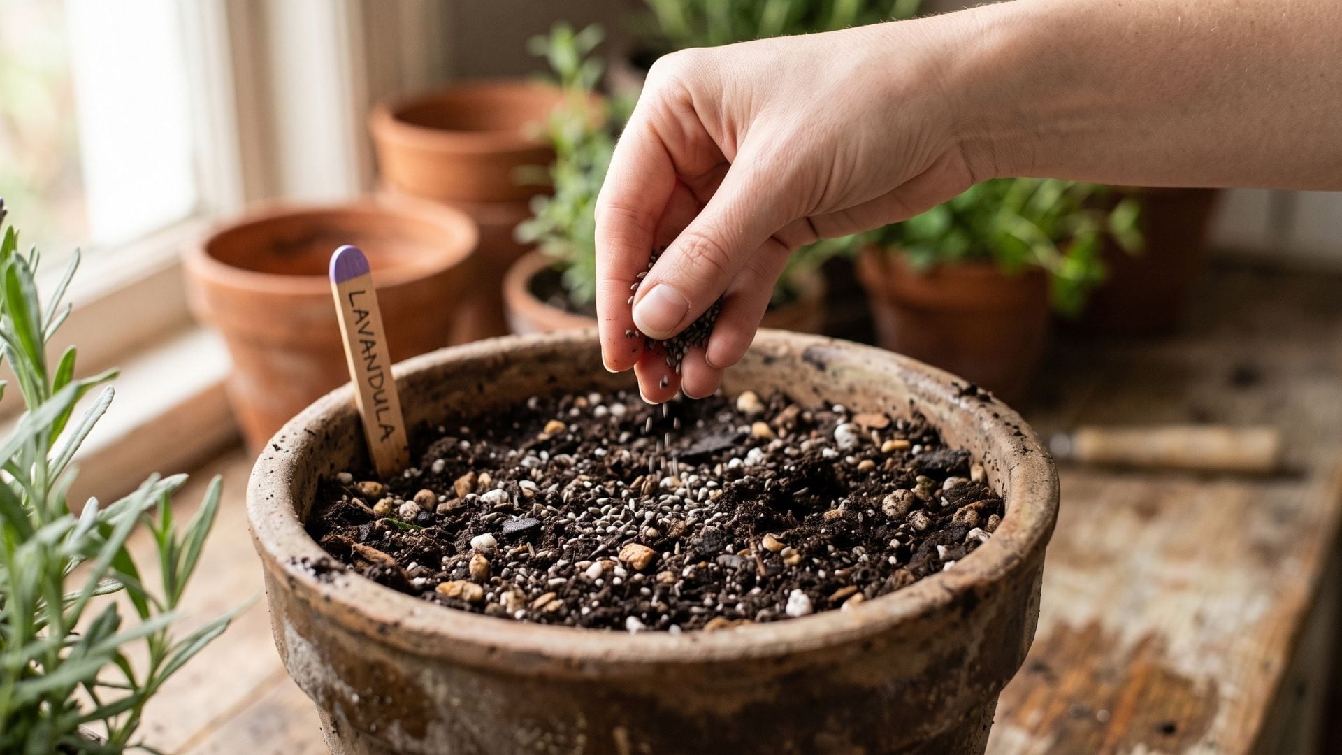 La lavanda en maceta puede iniciarse con semillas en primavera o con plántulas de vivero, una opción que acelera la aparición de flores (Imagen Ilustrativa Infobae)