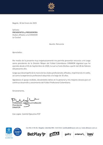 Fernando Jaramillo renunció como presidente