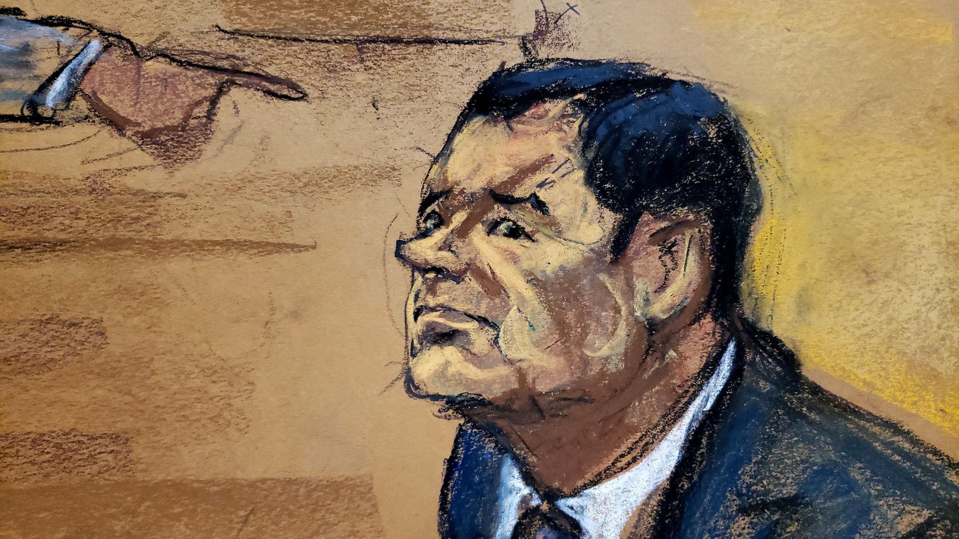 Ilustración realizada durante el juicio de El Chapo en EEUU. (Foto: EFE)