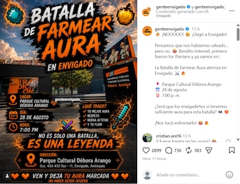 Envigado tendrá su primera batalla de farmear aura el próximo 28 de agosto - crédito genteenvigado / Instagram