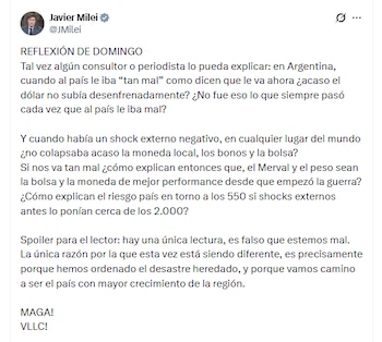 Reflexión de domingo: posteo de X de Javier Mile
