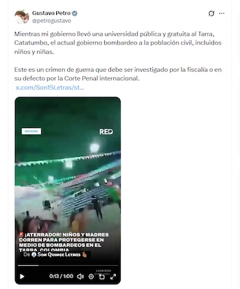 El presidente Gustavo Petro hizo una crítica al Gobierno de Abelardo de la Espriella con base en un video de 2022 - crédito @petrogustavo/X