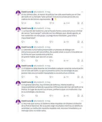 David Luna y sus comentarios sobre el plan pistola contra miembros de la fuerza pública