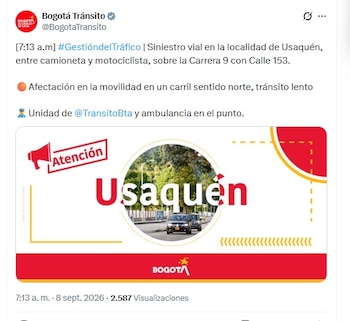 El accidente fue entre una camioneta y un motociclista en la carrera 9 con calle 153 - crédito Tránsito Bogotá/X