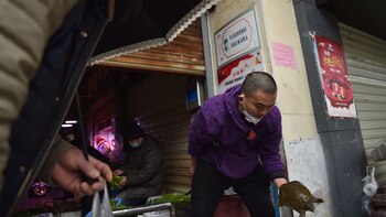 Un hombre transporta animales en