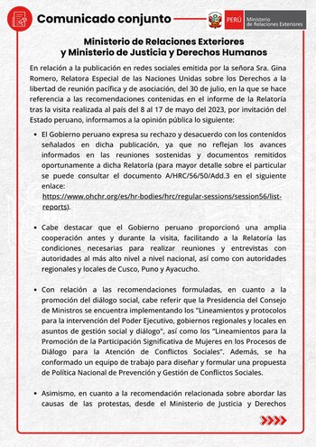 Comunicado de Cancillería sobre las