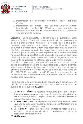 PJ admite querella de Delia