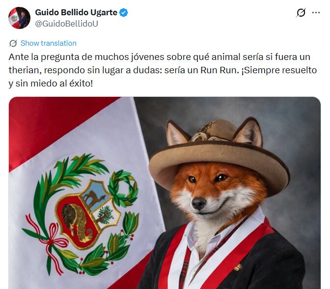 Publicación de Guido Bellido sobre ser un zorro “therian” provoca críticas, memes y comparaciones en redes. (Foto: X/@GuidoBellidoU)