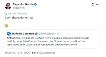 Alejandro Gaviria recordó su propia salida del Gobierno Petro tras la solicitud de renuncia de Jorge Iván Cuervo al Ministerio de Justicia - crédito @agaviriau/X