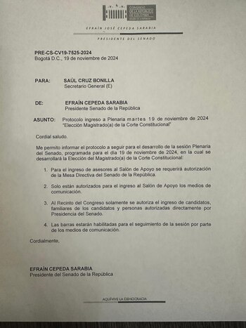 El Senado estableció un protocolo