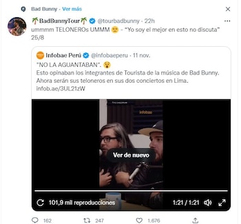 Cuenta de Twitter de Tour de Bad Bunny compartió mensaje de Tourista. (@tourbadbunny)