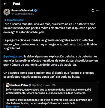 Paloma Valencia contestó a Gustavo