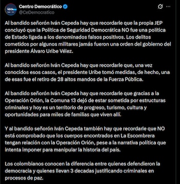 Centro Democrático - crédito @CeDemocratico/X