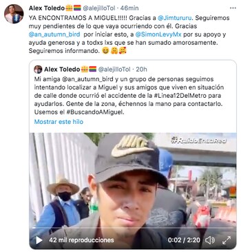 Luego de que se difundió el clip, surgieron iniciativas en redes sociales para dar con el paradero de Miguel (Foto: Twiitter@alejilloTol)
