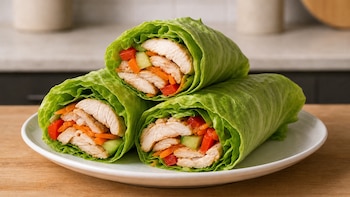 Receta de wrap de pollo envuelto en lechuga, rápido y fácil