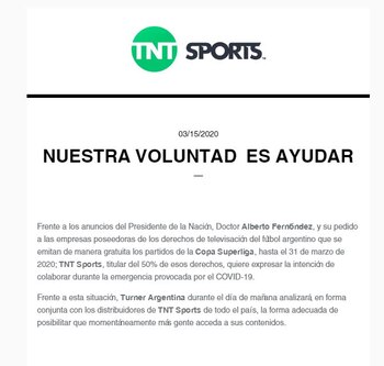 El comunicado de Turner Argentina