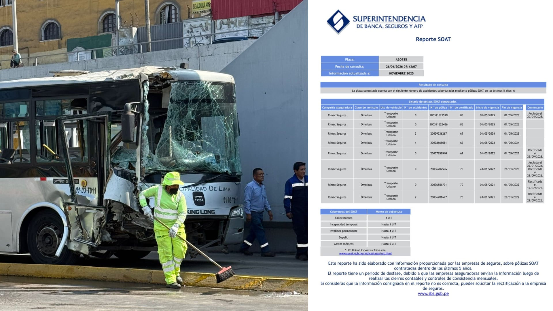 Un bus del Metropolitano impactó contra la base de un puente en la estación México.