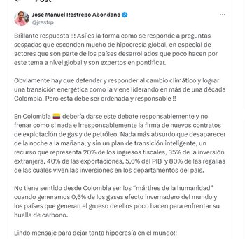 José Manuel Restrepo destaca las