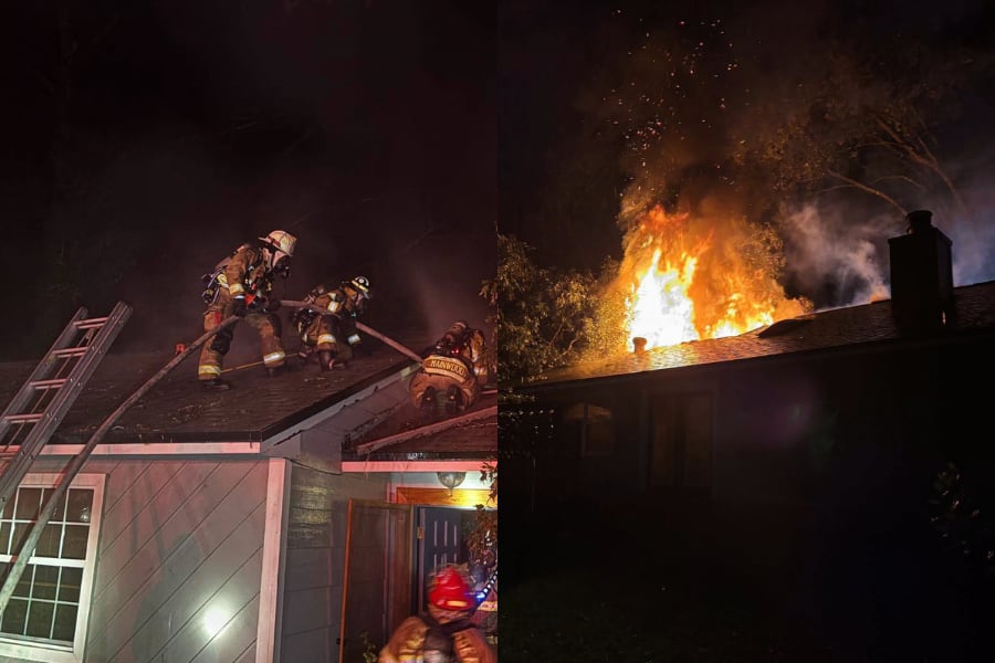 Integrantes del Departamento de Bomberos de Tallahassee asisitieron en un incendio registrado en Cavalcade Trail tras la caída de un árbol durante el huracán Isaias (Facebook: City of Tallahassee Fire Department).