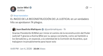 tuit milei Mahiques pliegos justicia