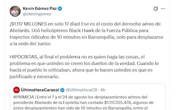 El senador Cristian Kevin Gómez Paz también cuestionó el monto y calificó los desplazamientos como un “derroche aéreo” - crédito @ckevingomez/X