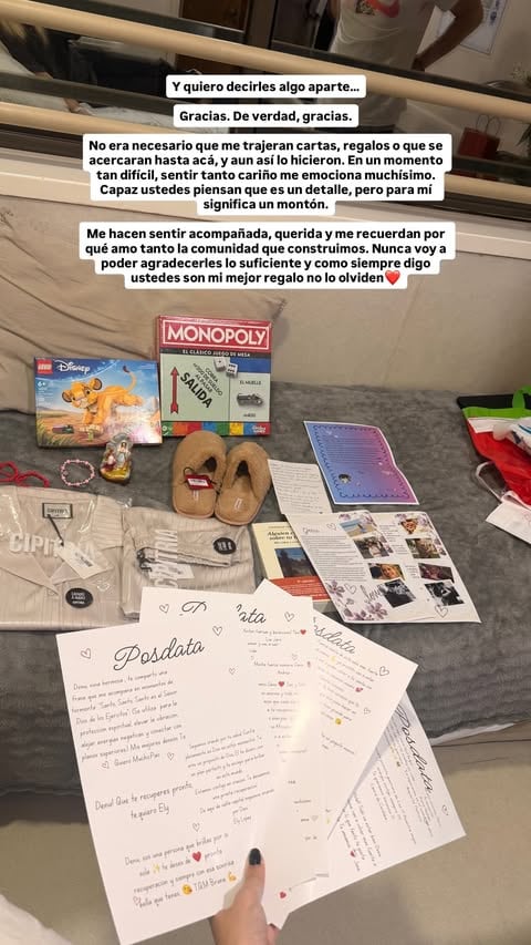 Denisse González agradece las cartas y regalos recibidos, incluyendo un juego Monopoly y pantuflas, como muestra de apoyo durante su recuperación.