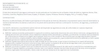 Esta es la declaración oficial del Escudo de las Américas - crédito Departamento de Estado de Estados Unidos