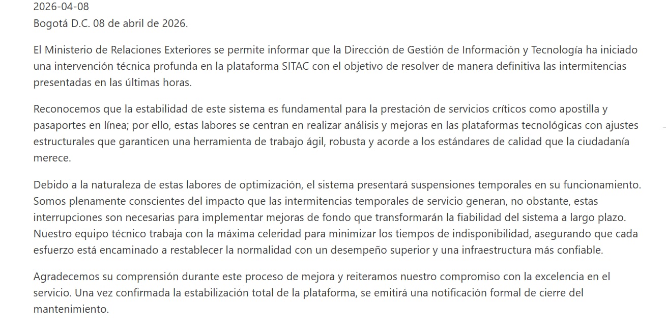 La Cancillería informó que el objetivo que el objetivo de esta intervención es para realizar un análisis y mejoras en la plataforma y permitan brindar mejores herramientas - crédito Cancillería