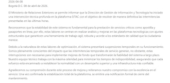 Comunicado Cancillería - crédito Cancillería