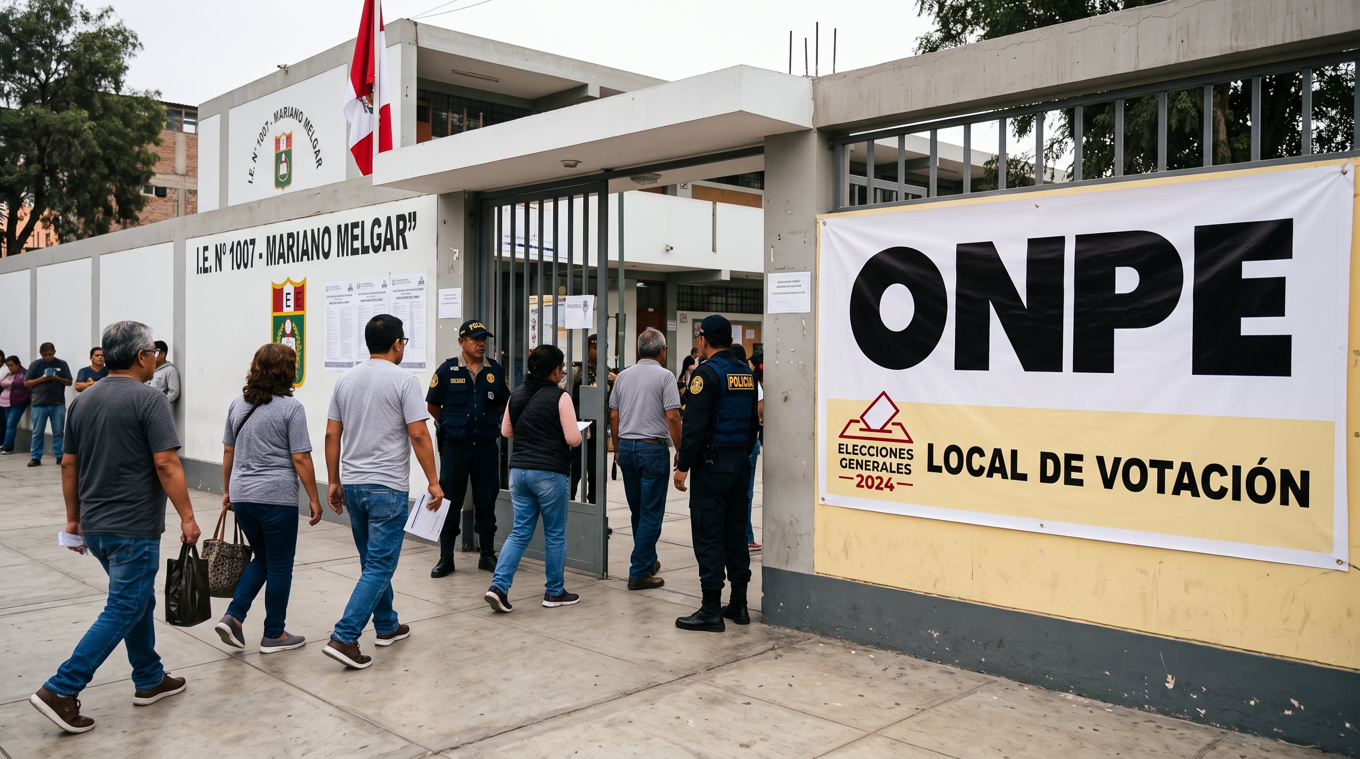 Votantes ingresan a la Institución Educativa Mariano Melgar durante una jornada electoral coordinada por la Oficina Nacional de Procesos Electorales en Perú. (Imagen Ilustrativa Infobae)