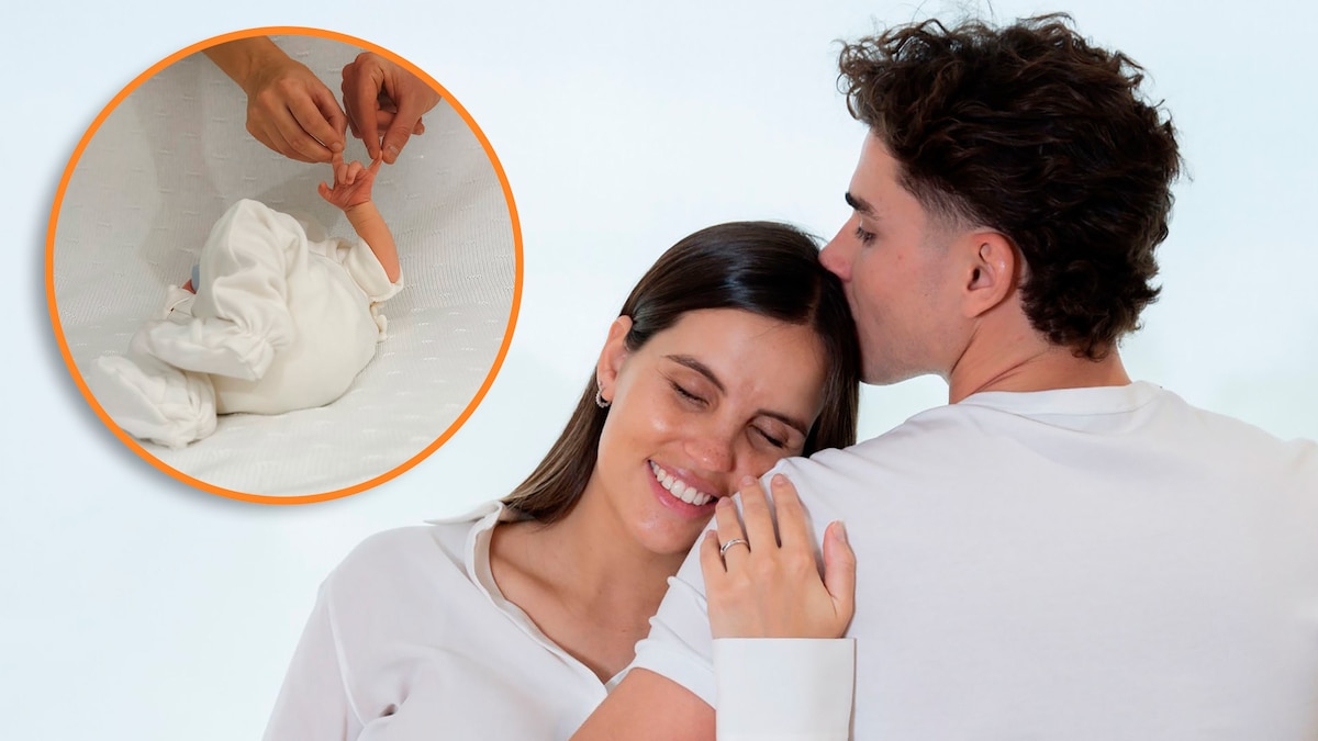 Julián Álvarez y Emilia Ferrero con su bebé Amadeo en la foto anunciada en redes