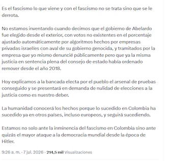 El jefe de Estado afirmó que tiene pruebas de injerencia extranjera en las elecciones presidenciales - crédito @petrogustavo/X