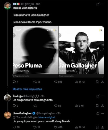 Liam Gallagher reaccionó a ser comparado con Peso Pluma. (X)
