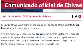 Comunicado en el que Chivas