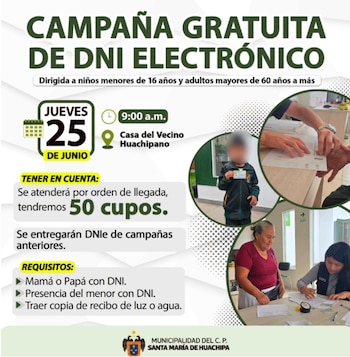 La campaña comenzará a partir de las 9 horas - Créditos: Municipalidad de Santa María de Huachipa.
