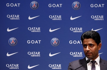 Nasser Al-Khelaifi, presidente del PSG, durante una conferencia de prensa