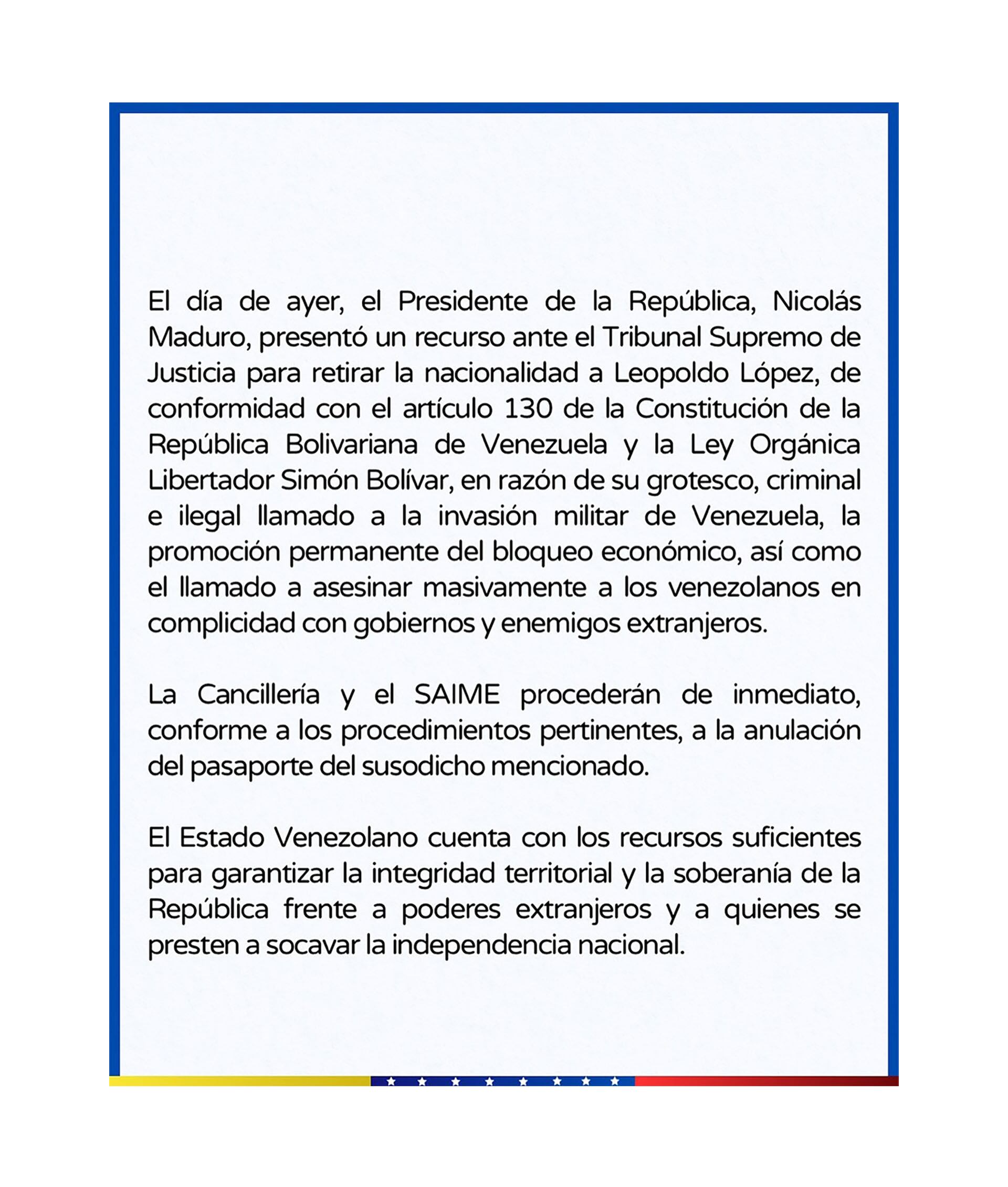 El comunicado publicado por Delcy Rodríguez