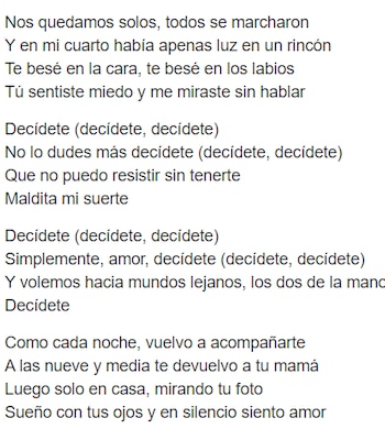 Letra de Decídete de Luis