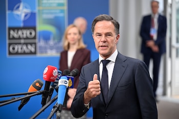 El secretario general de la OTAN, Mark Rutte, habla con la prensa. EFE/EPA/Johan Nilsson/TT SWEDEN OUT
