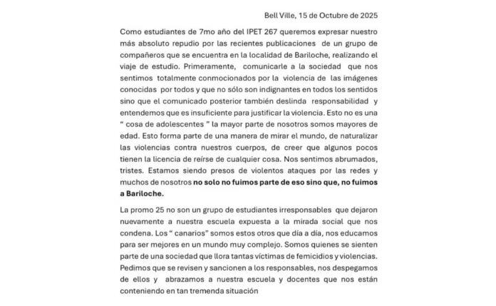 El comunicado de la otra división de la IPET 267 de Bell Ville, Córdoba