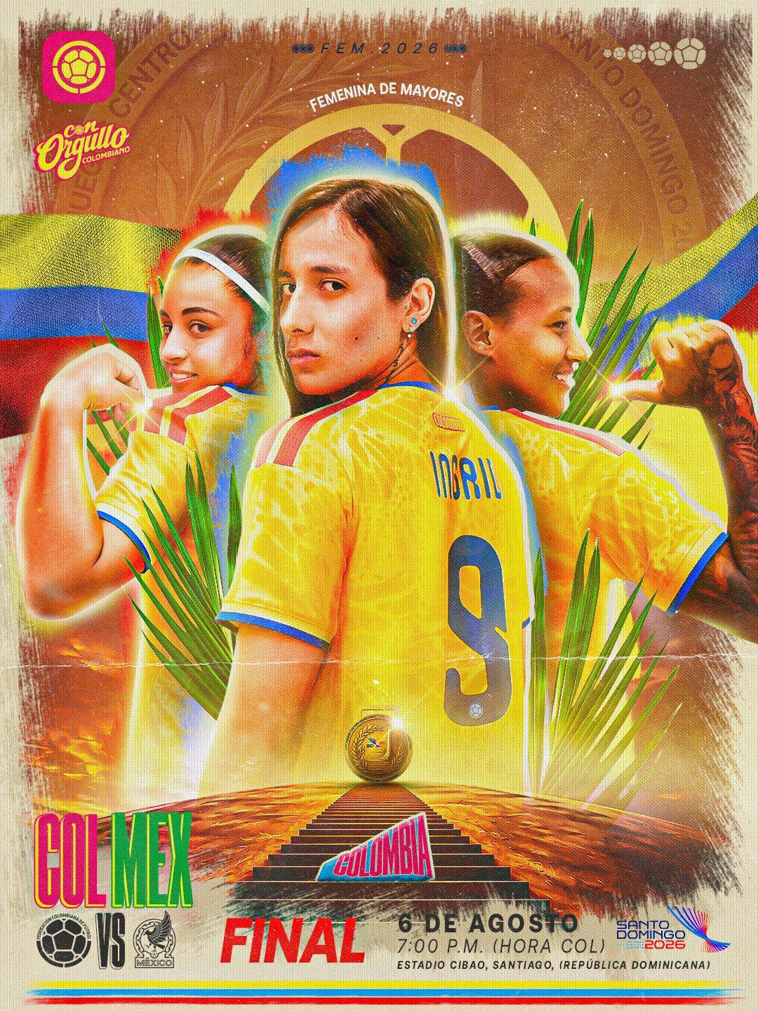 Poster de la selección Colombia femenina con Katherine Osorio, Ingrid Guerra y Stefania Perlaza - crédito FCF
